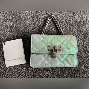Kurt Geiger London Iridescent Micro Brixton Quilted Mini Lock Bag NWT